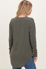 Olive Solid Ribbed Long Sleeve Tunic Top