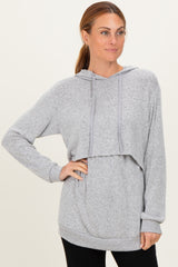 Heather Grey Double Layer Long Sleeve Maternity Nursing Hoodie