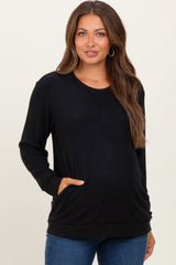 Black V-Neck Double Layer Maternity Nursing Pullover Top