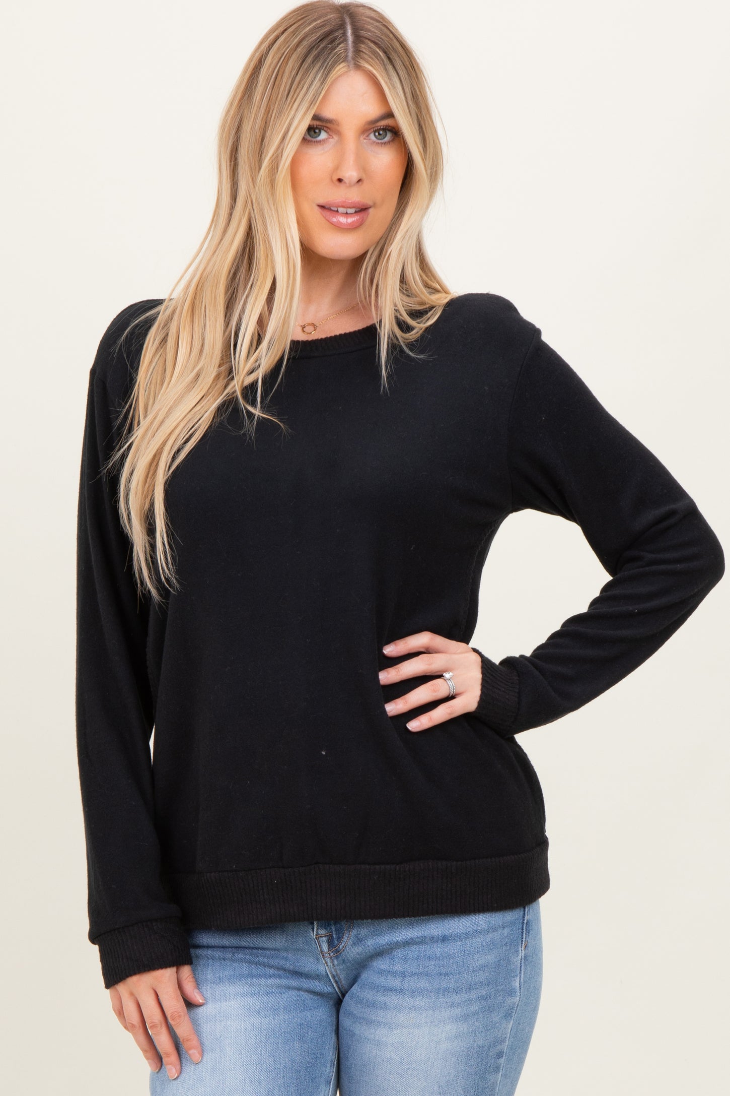 Black V-Neck Double Layer Maternity Nursing Pullover Top