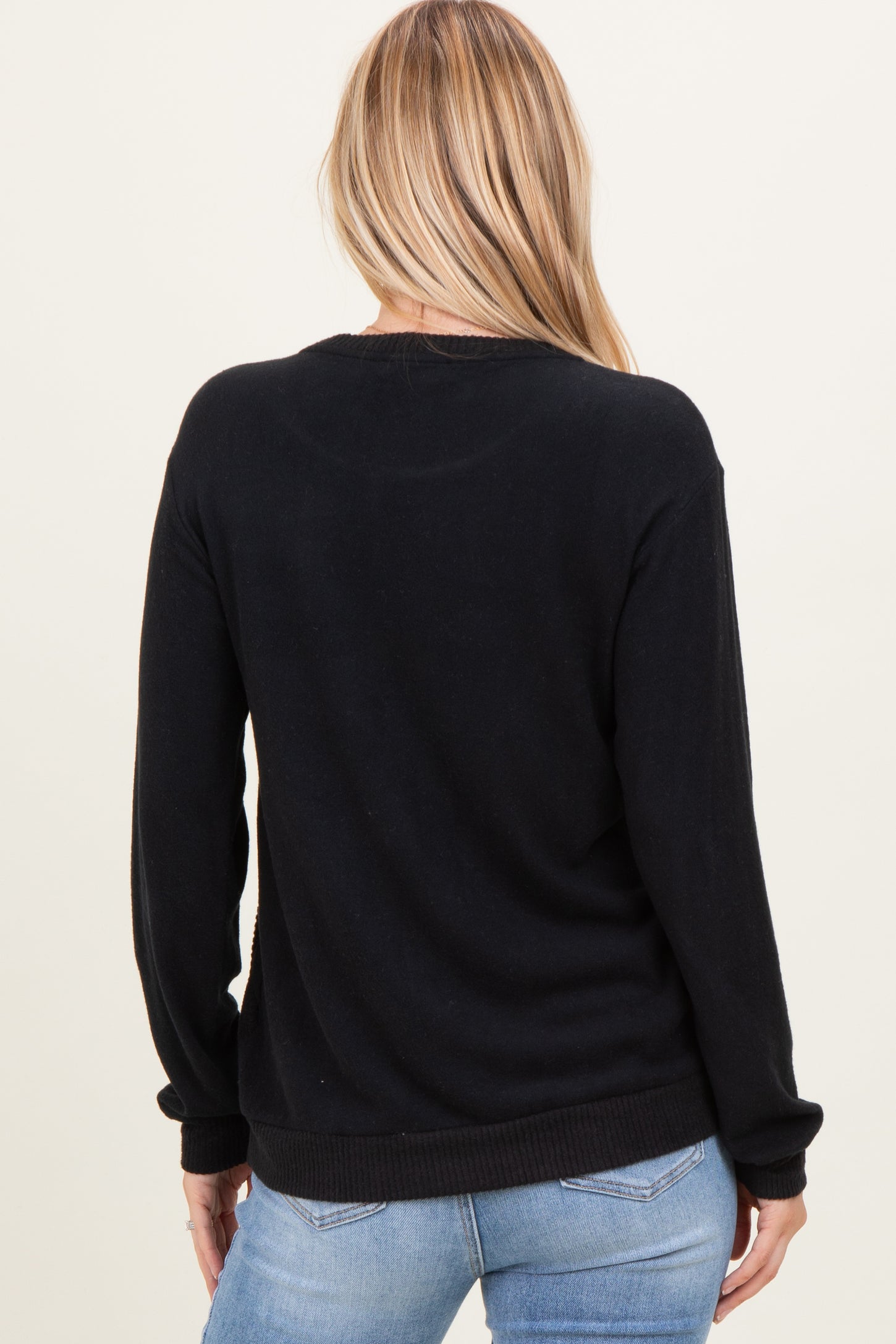 Black V-Neck Double Layer Nursing Pullover Top