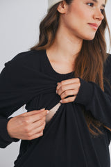 Black V-Neck Double Layer Maternity Nursing Pullover Top