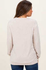 Beige V-Neck Double Layer Maternity Nursing Pullover Top