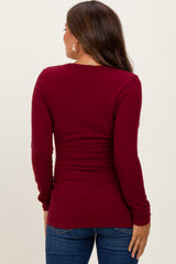 Burgundy Ribbed Long Sleeve Maternity Henley Top