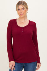 Burgundy Ribbed Long Sleeve Henley Top