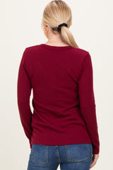 Burgundy Ribbed Long Sleeve Henley Top
