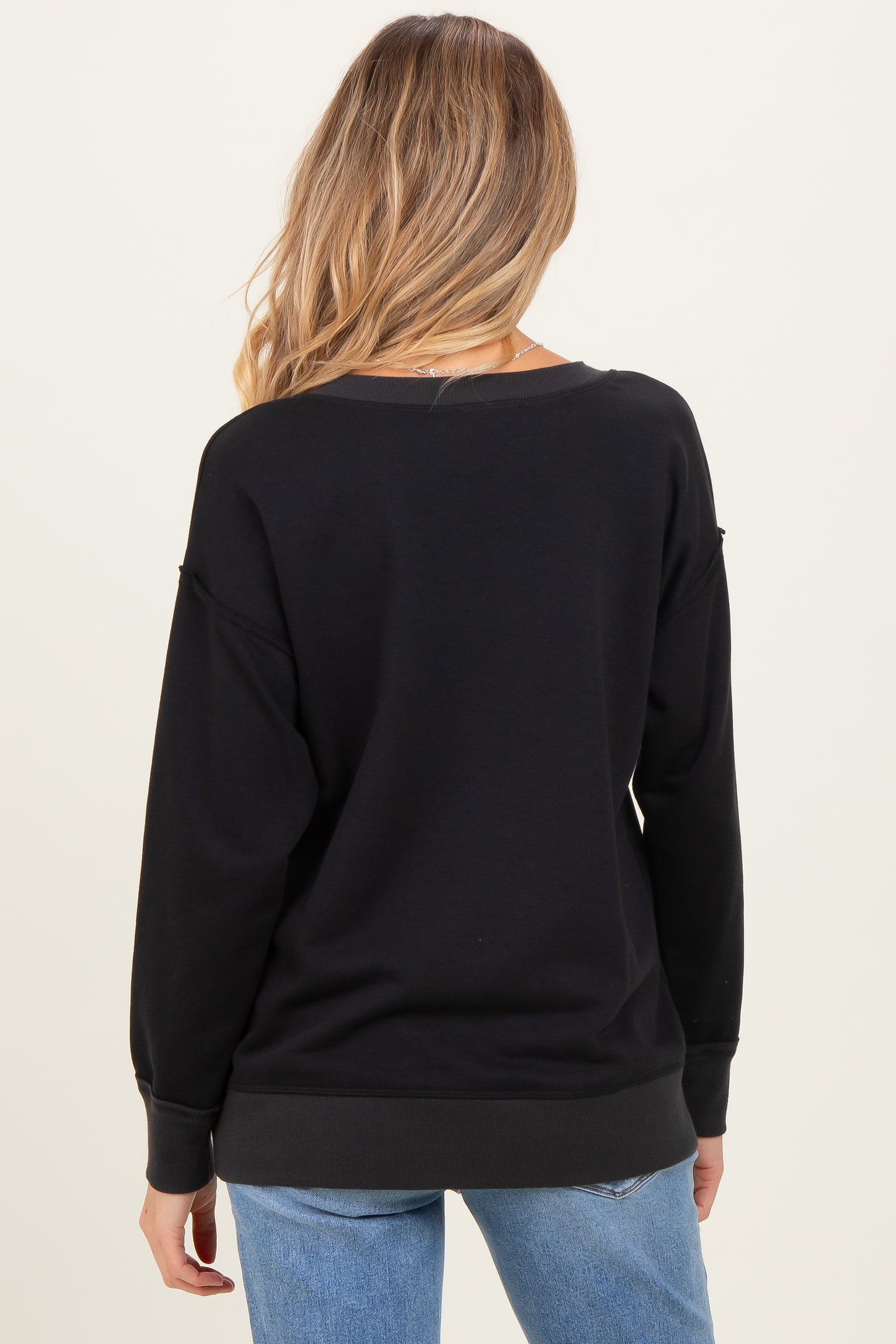 Black V-Neck Long Sleeve Maternity Pullover Top