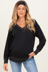 Black V-Neck Long Sleeve Maternity Pullover Top
