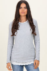 Heather Grey/White Ribbed Long Sleeve Twofer Top