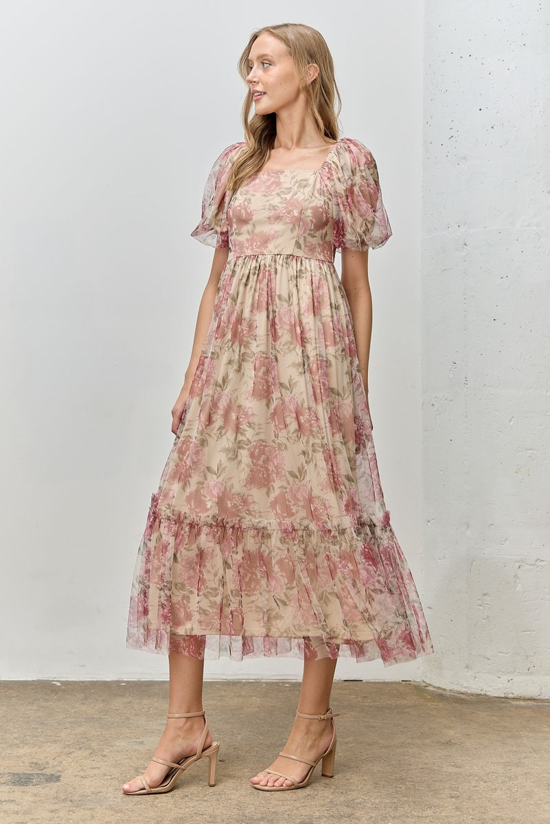mauve midi dress with sleeves Mauve Long Sleeve Round Neck Midi Dress