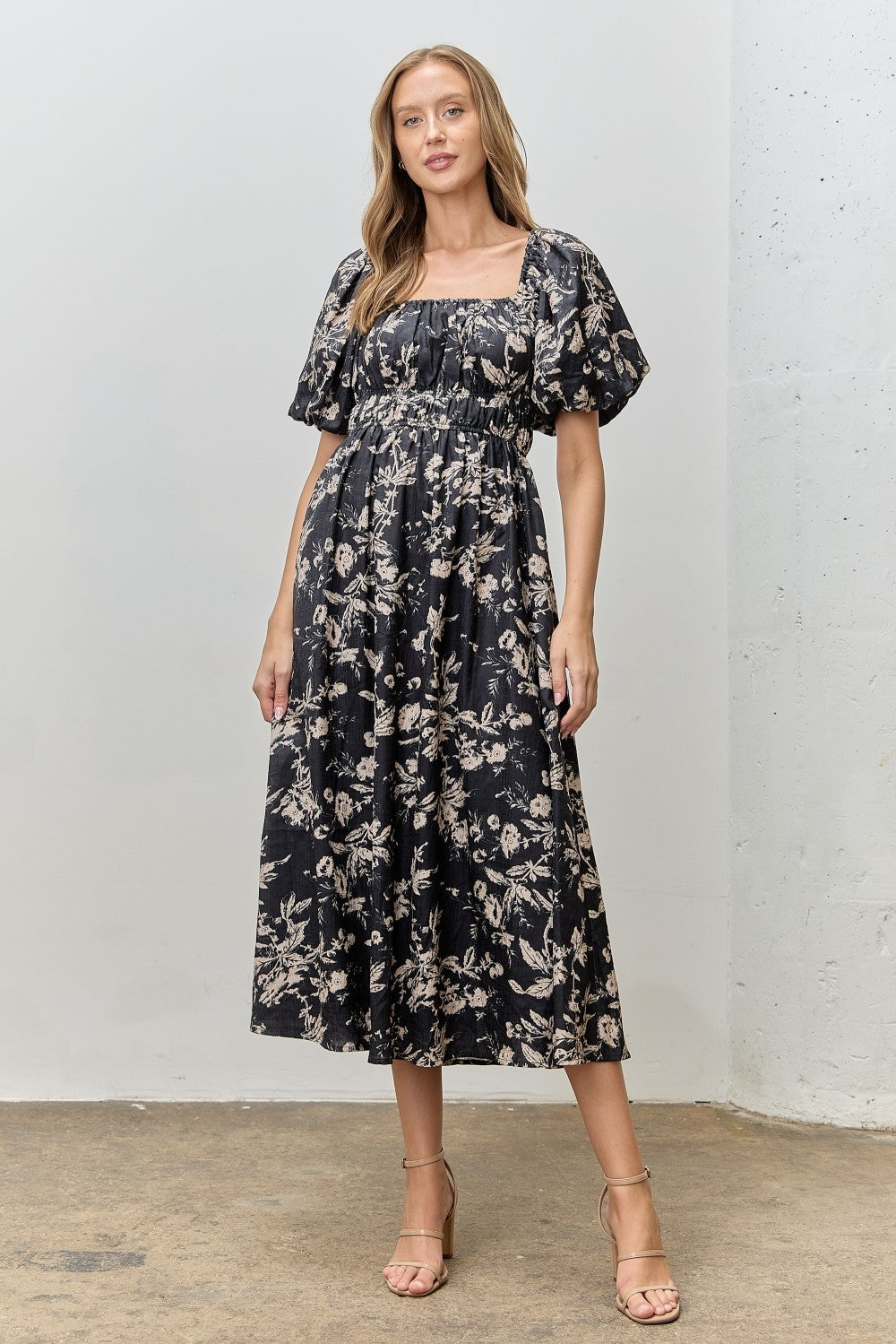 classic floral midi dress Courtyard Stroll Ivory & Red Multi Linen Blend Floral Midi Dress