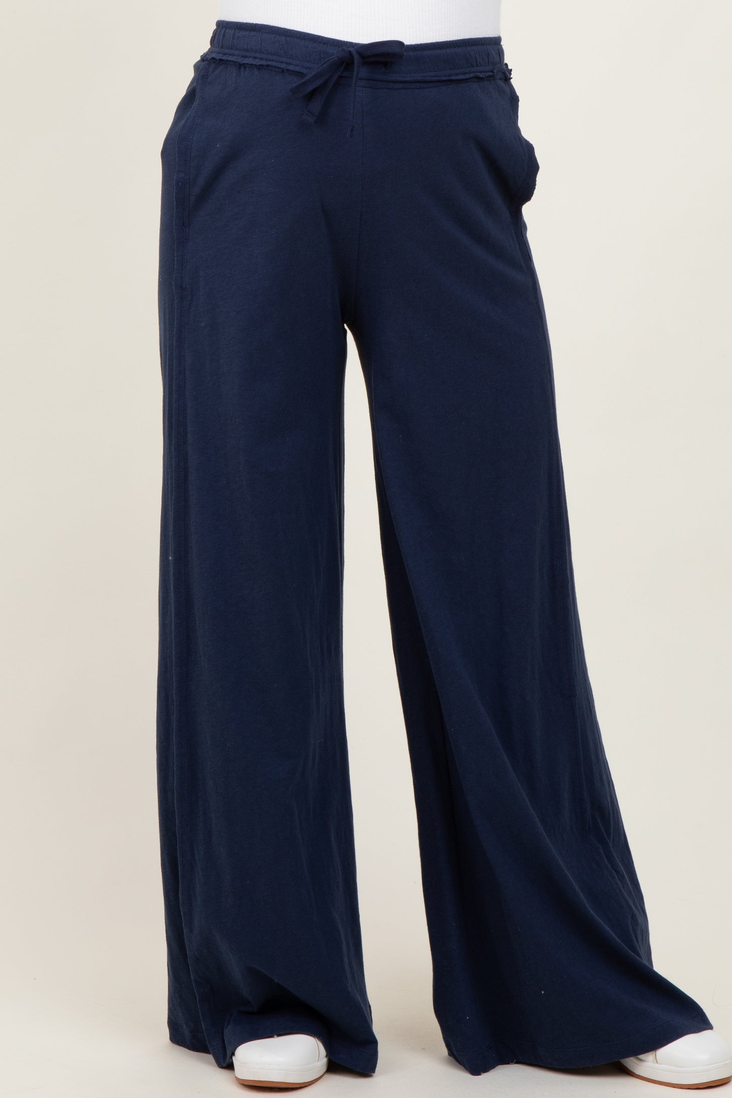Navy Drawstring Wide Leg Maternity Lounge Pant