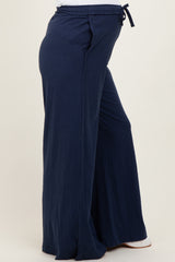 Navy Drawstring Wide Leg Maternity Lounge Pant