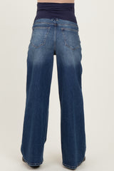 Navy Distressed Open Knee Baggy Wide Leg Maternity Jeans