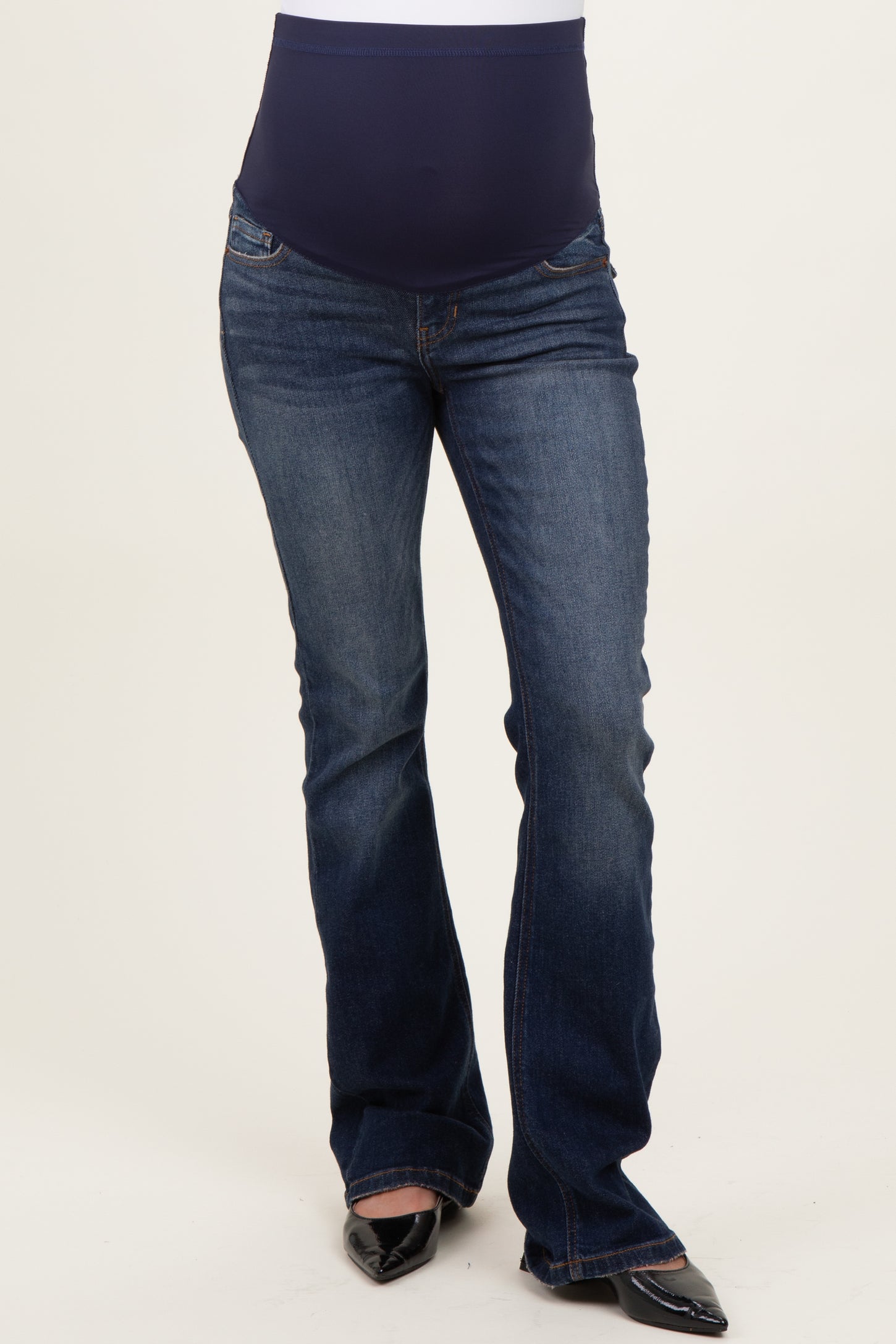 Navy Blue Flap Back Pocket Bootcut Maternity Jeans