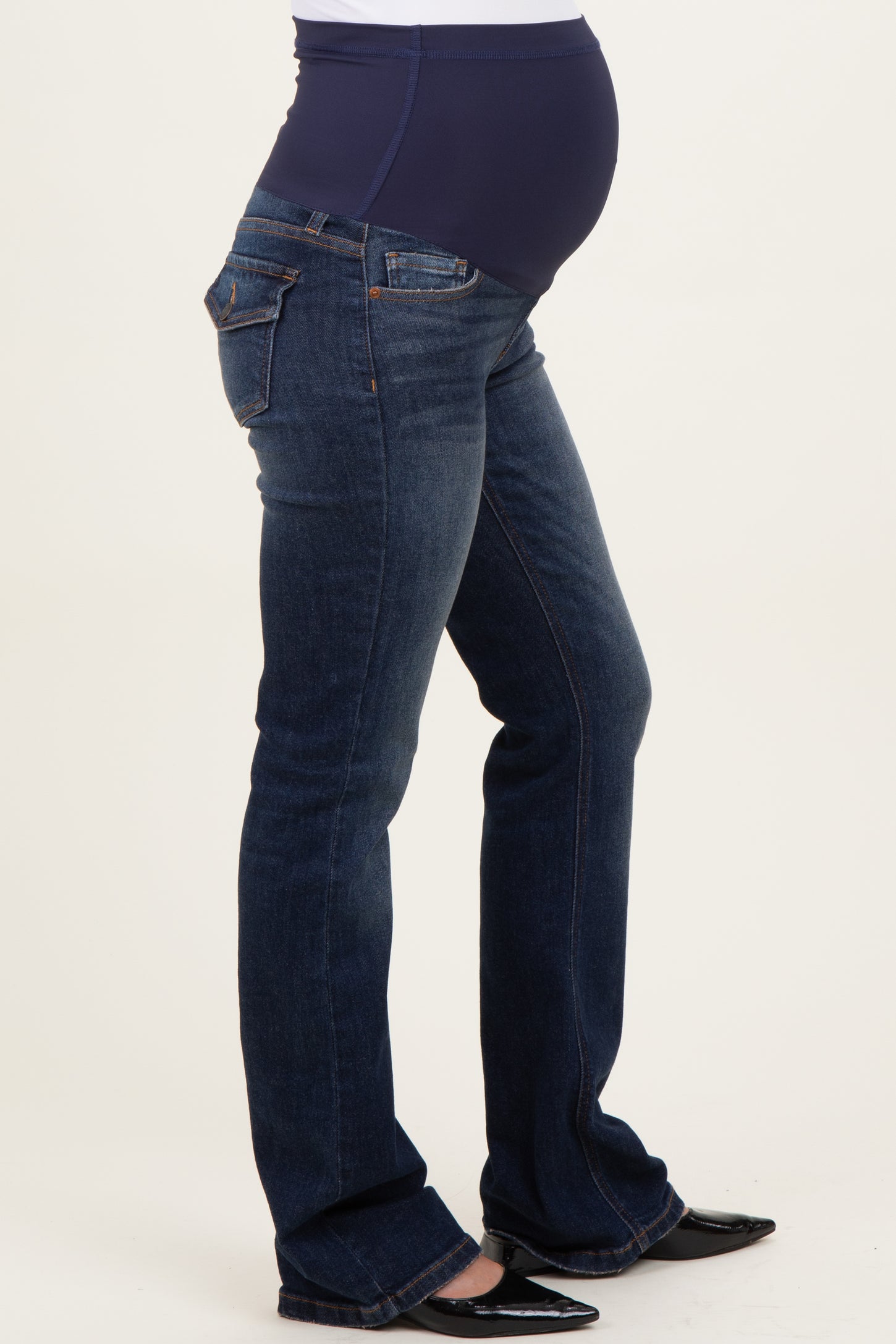 Navy Blue Flap Back Pocket Bootcut Maternity Jeans