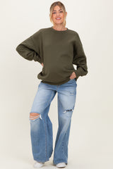 Blue Distressed Open Knee Baggy Wide Leg Maternity Jeans