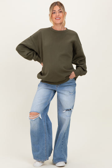 Blue Distressed Open Knee Baggy Wide Leg Maternity Jeans