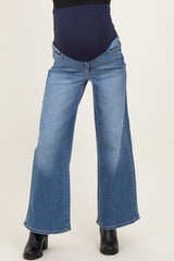 Blue Baggy Wide Leg Maternity Jeans