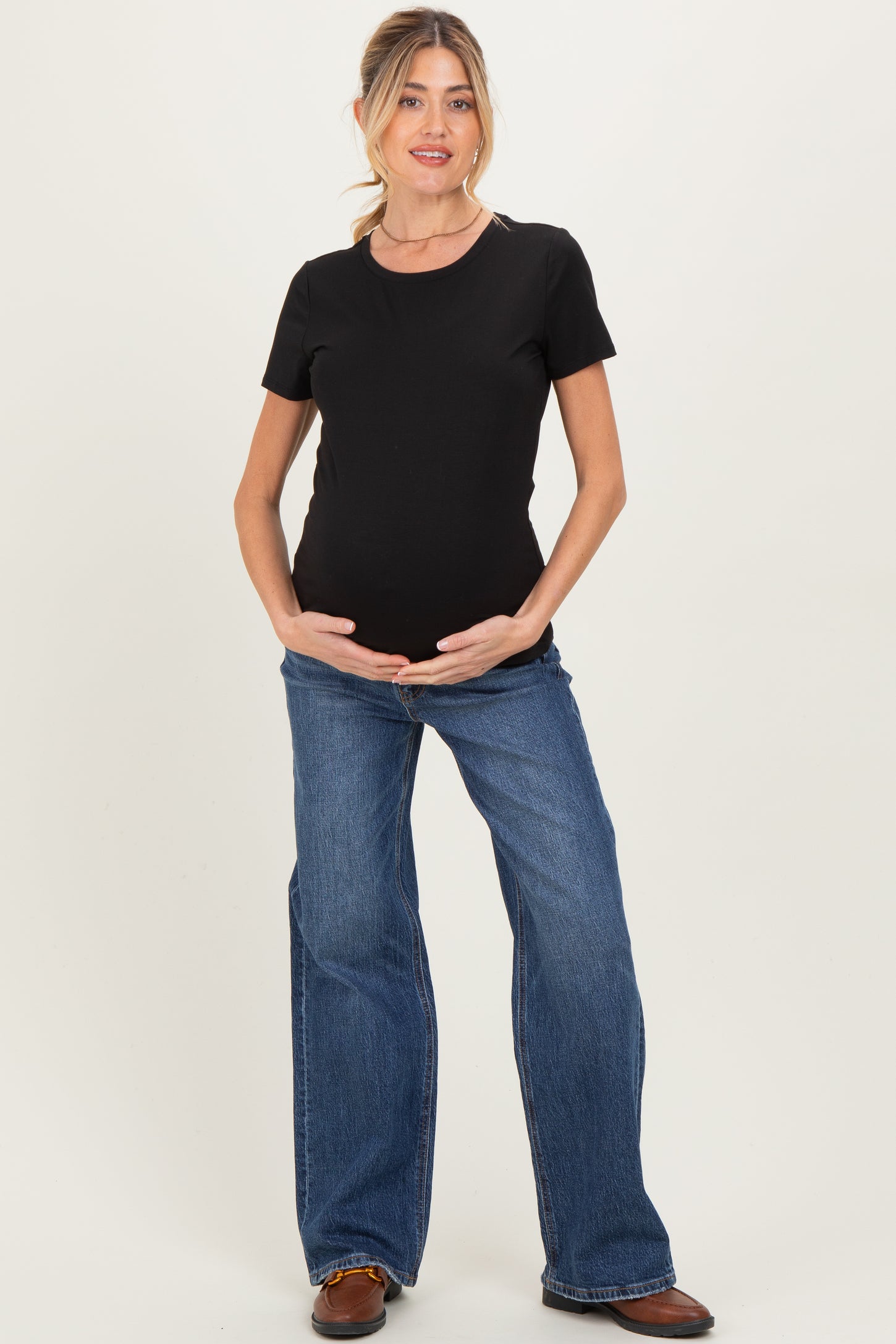 Navy Dark Wash Wide Leg Maternity Jeans