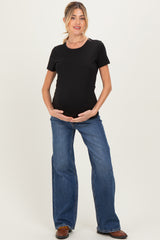 Navy Dark Wash Wide Leg Maternity Jeans