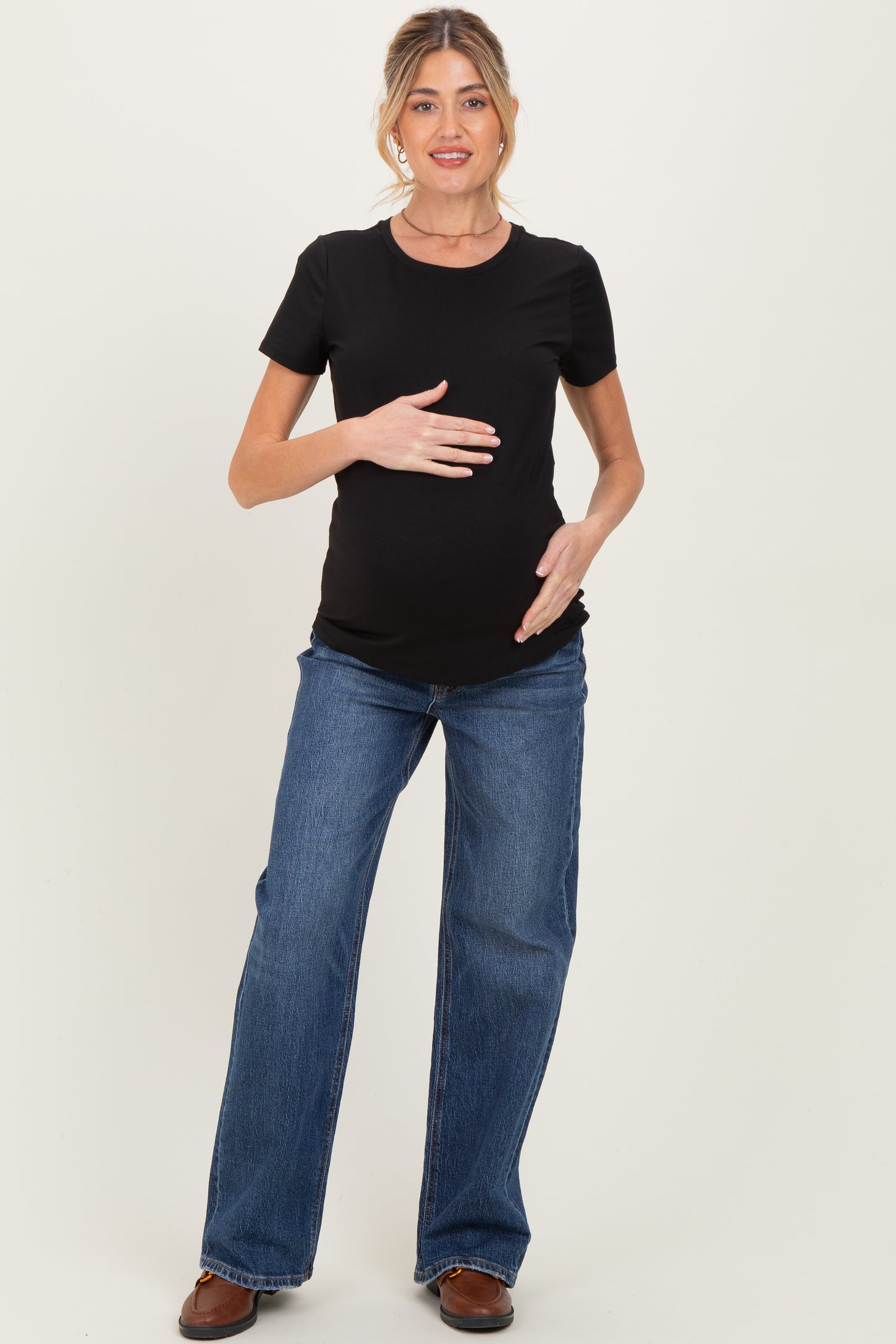 Navy Dark Wash Wide Leg Maternity Jeans