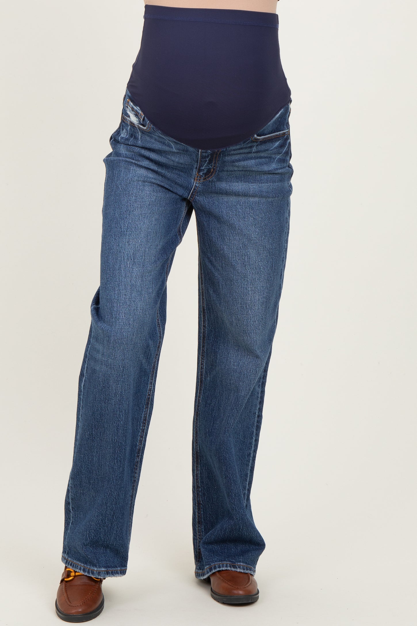 Navy Dark Wash Wide Leg Maternity Jeans