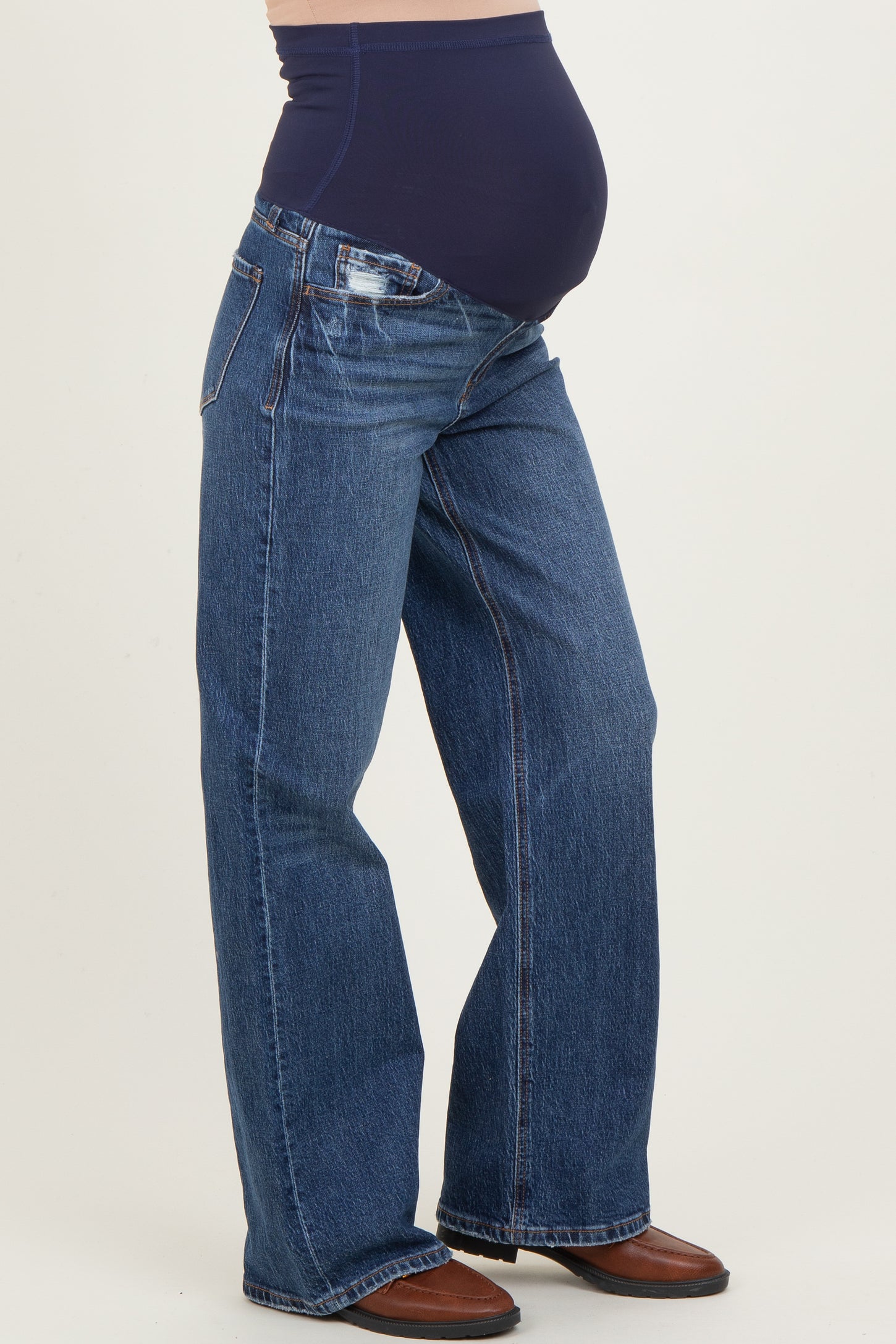 Navy Dark Wash Wide Leg Maternity Jeans