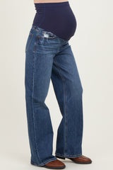 Navy Dark Wash Wide Leg Maternity Jeans