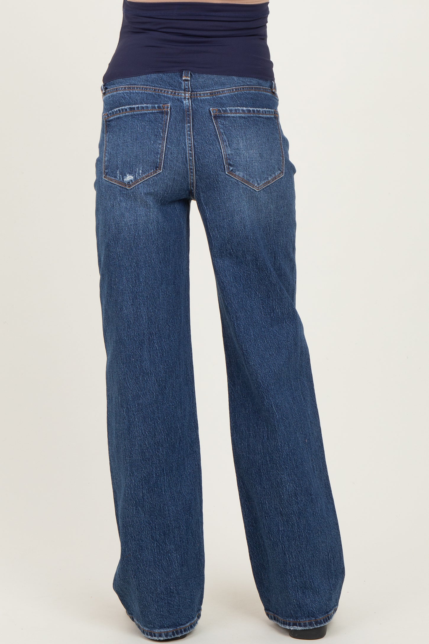 Navy Dark Wash Wide Leg Maternity Jeans