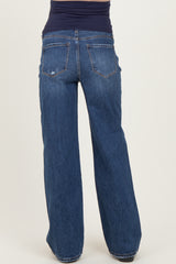 Navy Dark Wash Wide Leg Maternity Jeans
