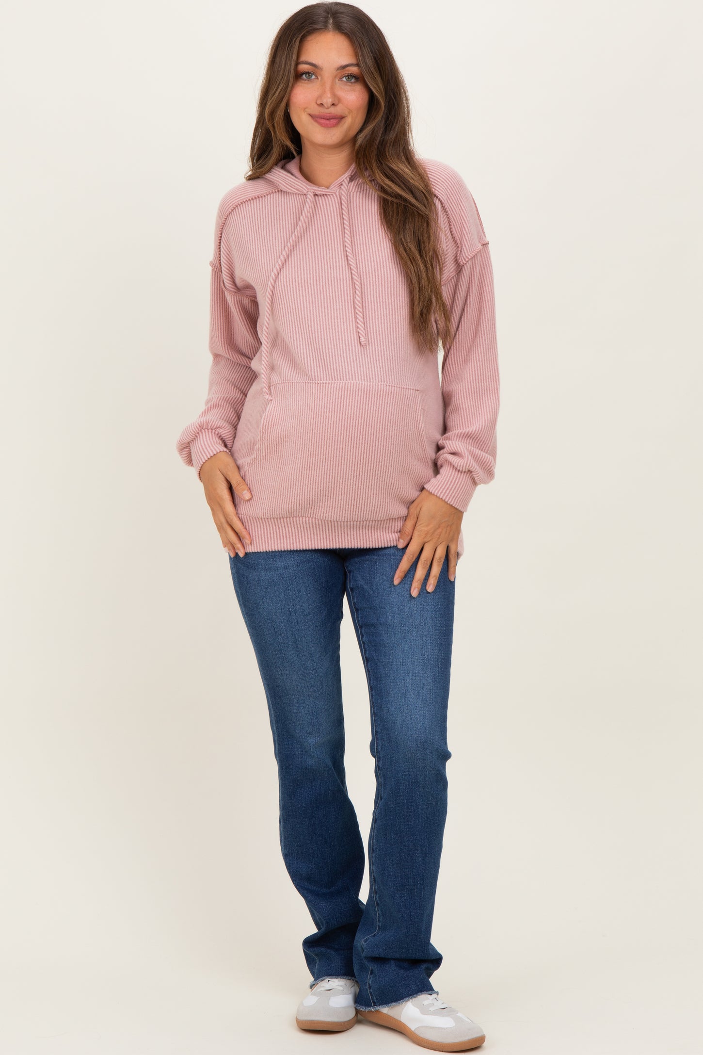 Navy Raw Hem Bootcut Maternity Jeans