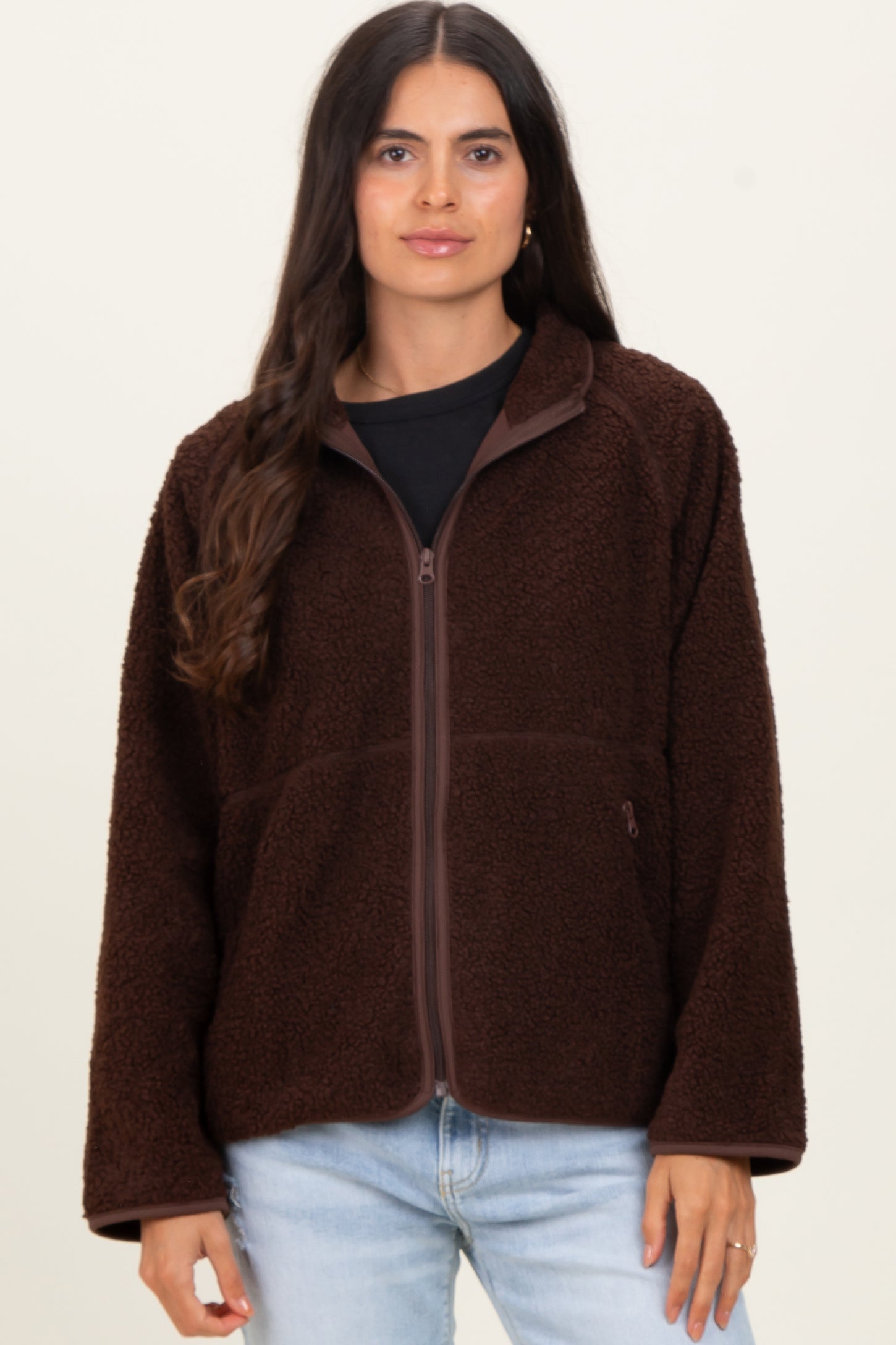 Brown Fleece Full Zip Jacket
