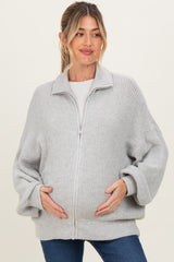 Heather Grey Oversized Zip Up Maternity Cardigan