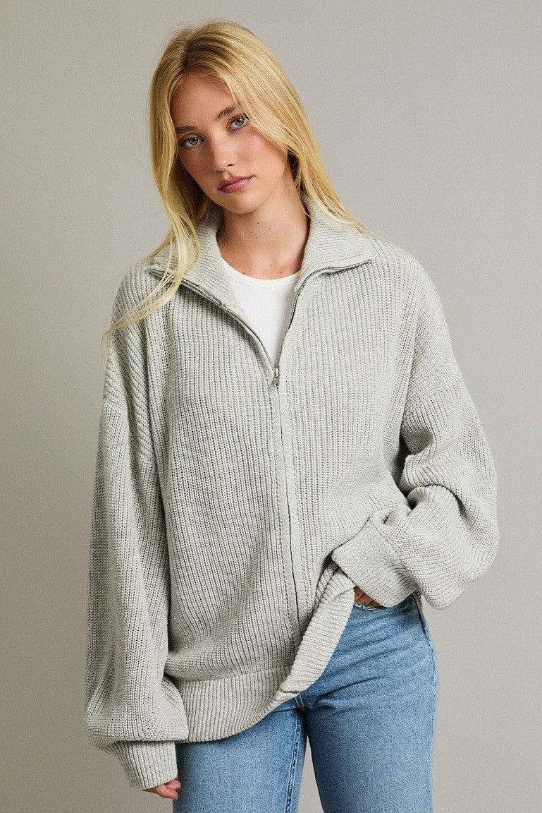 Heather Grey Oversized Zip Up Cardigan