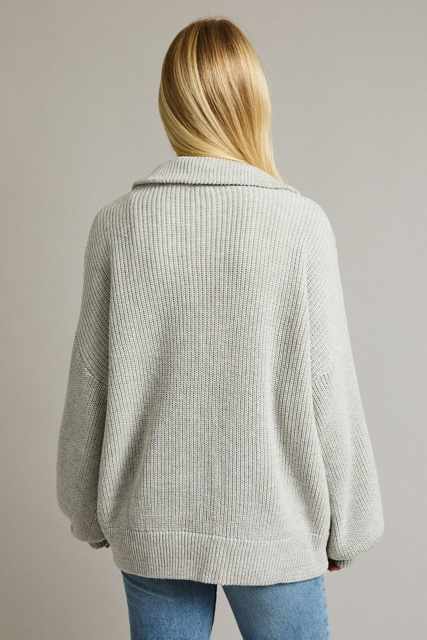 Heather Grey Oversized Zip Up Cardigan
