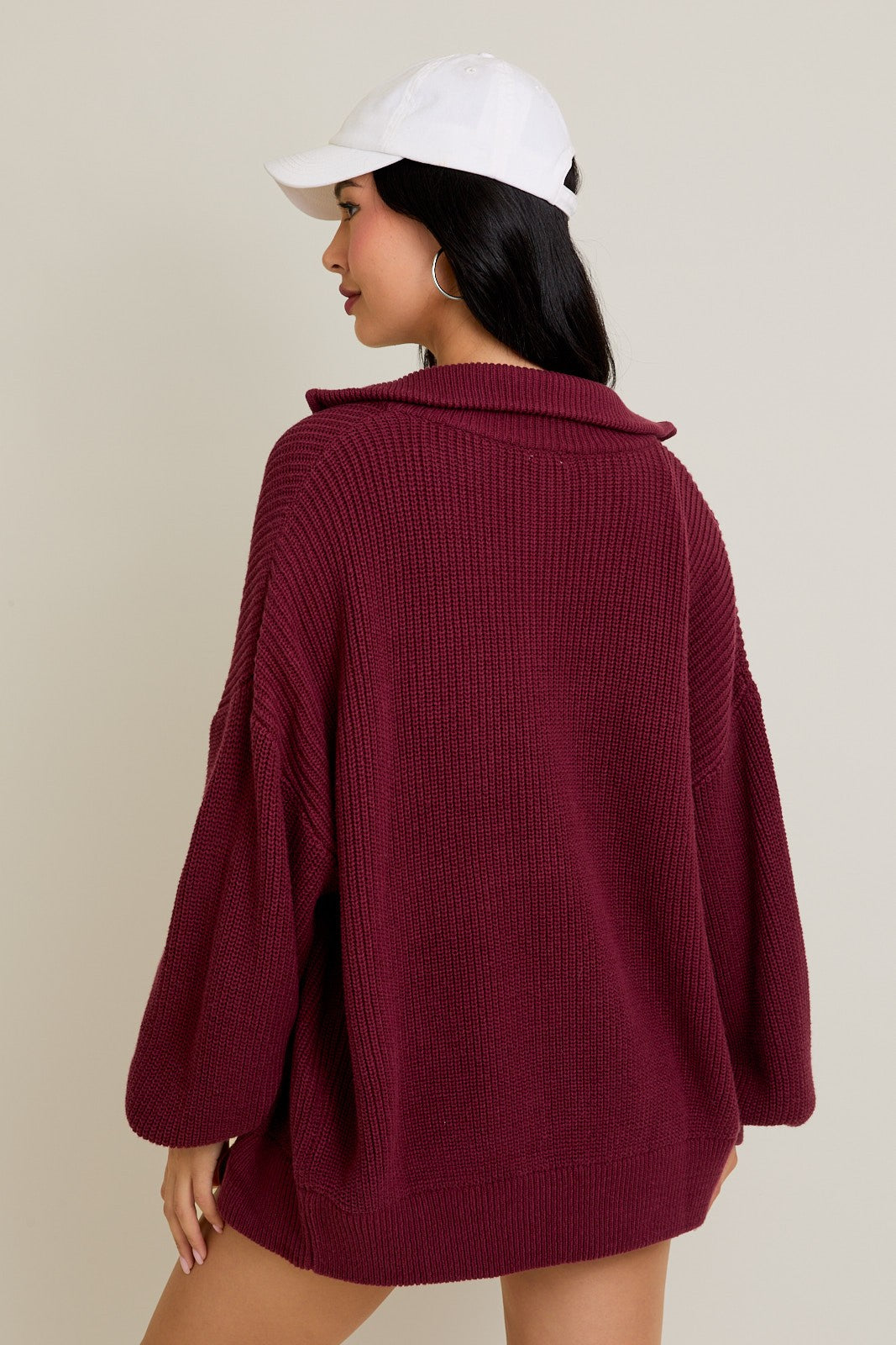Burgundy Oversized Zip Up Cardigan