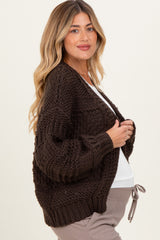 Brown Oversized Chunky Knit Maternity Cardigan