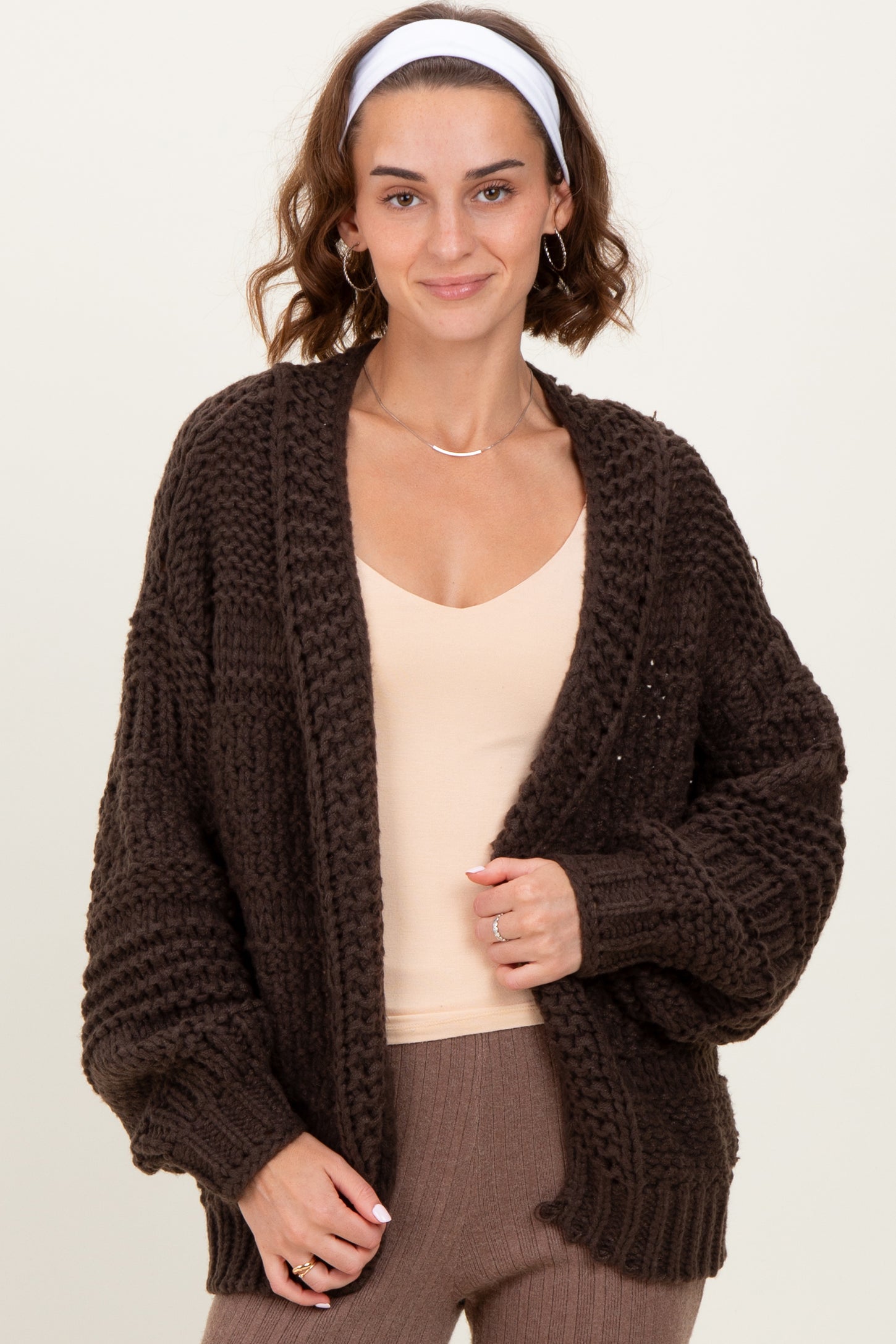 Brown Oversized Chunky Knit Maternity Cardigan