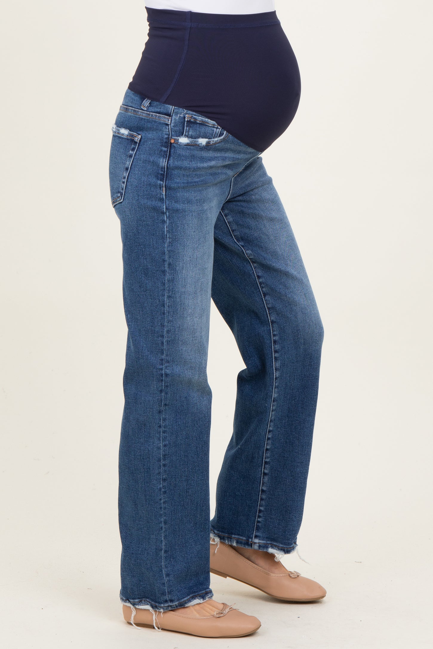 Blue Lightly Distressed Straight Leg Maternity Jeans