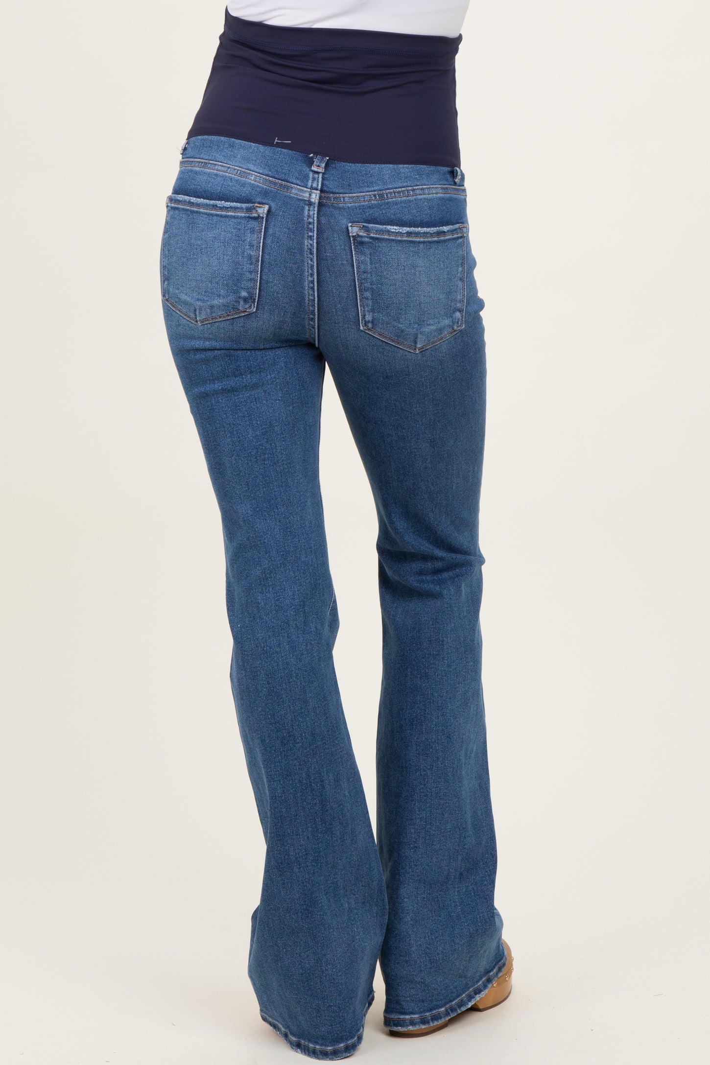 Blue Lightly Distressed Maternity Flare Jeans