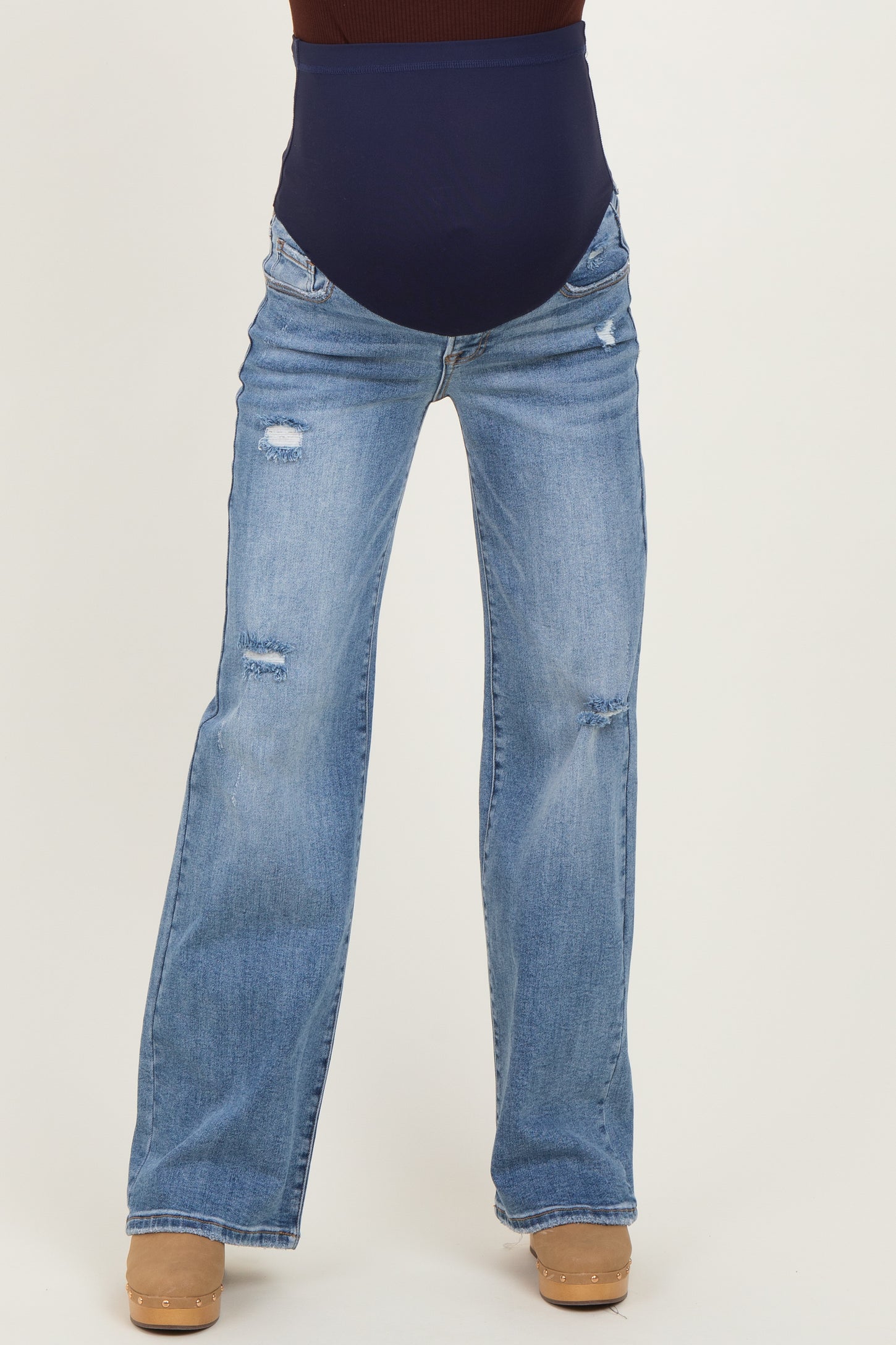 Blue Vintage Wash Wide Leg Maternity Jeans
