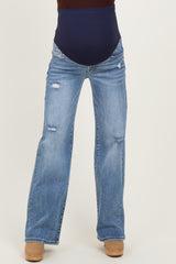 Blue Vintage Wash Wide Leg Maternity Jeans