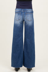 Blue Baggy Raw Hem Wide Leg Maternity Jeans