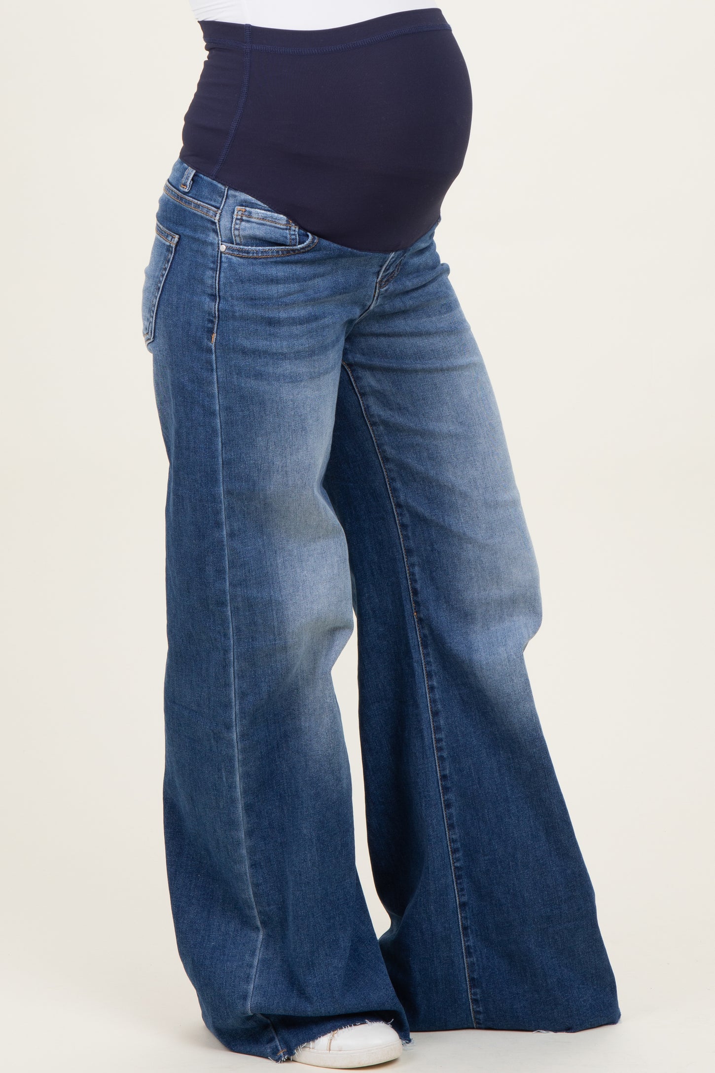 Blue Baggy Raw Hem Wide Leg Maternity Jeans