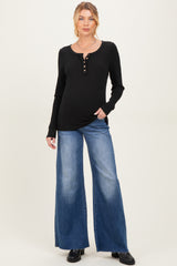 Blue Baggy Raw Hem Wide Leg Maternity Jeans