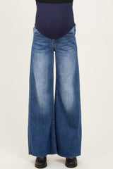 Blue Baggy Raw Hem Wide Leg Maternity Jeans