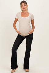 Black Raw Hem Maternity Flare Jeans