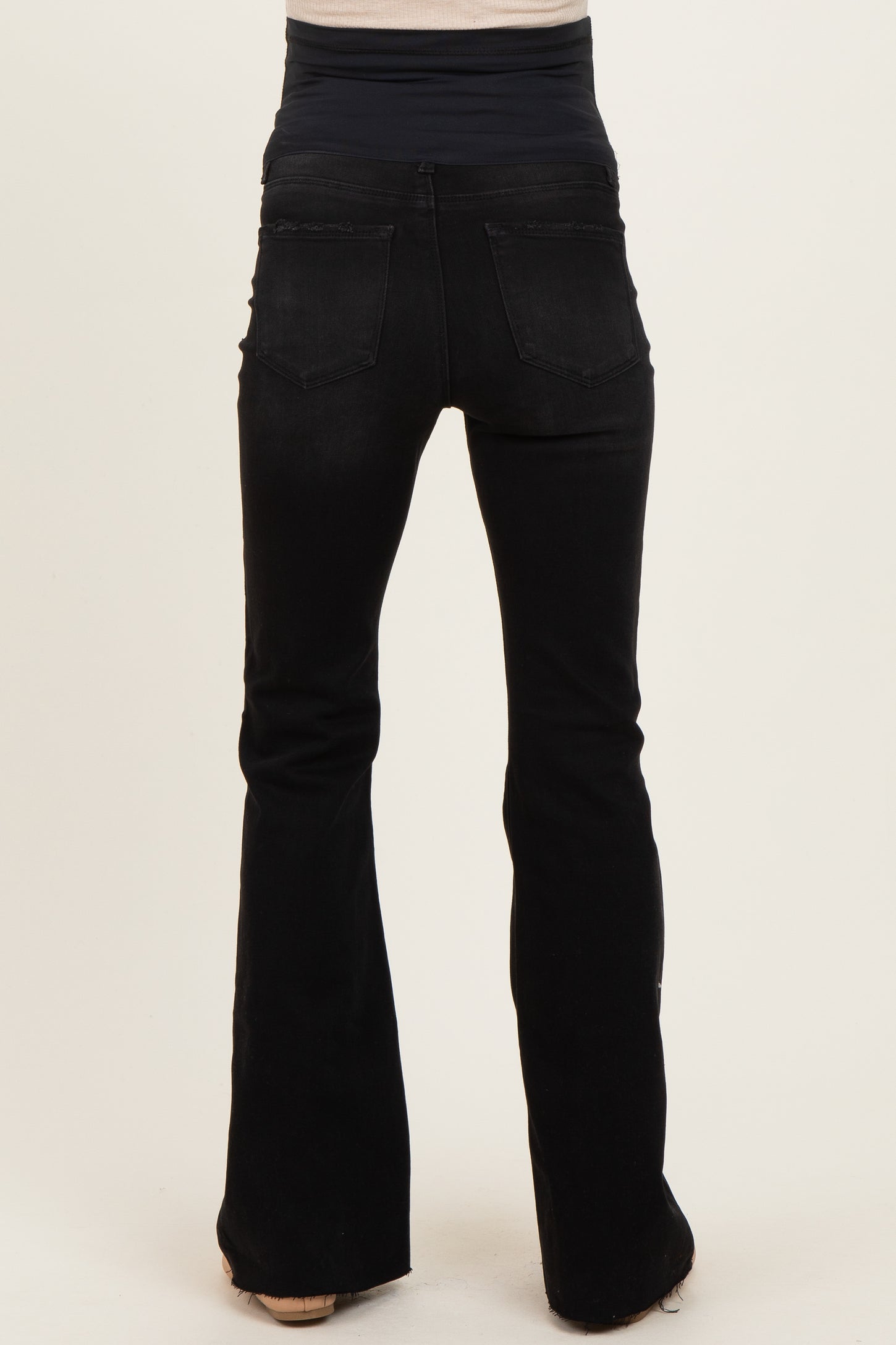 Black Raw Hem Maternity Flare Jeans