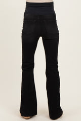 Black Raw Hem Maternity Flare Jeans